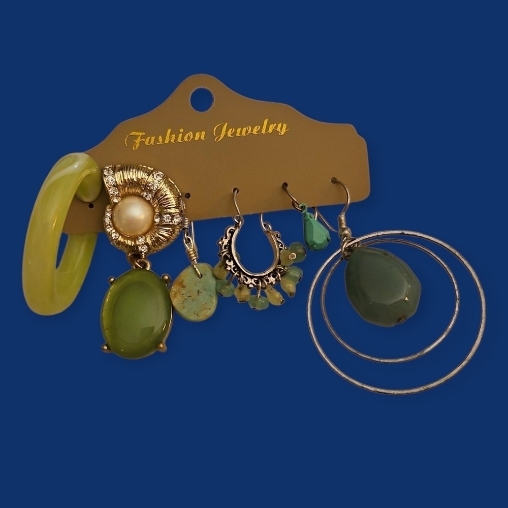 Vintage Six Single Lime Green Dangle Hoop Seashell Earring Collection
